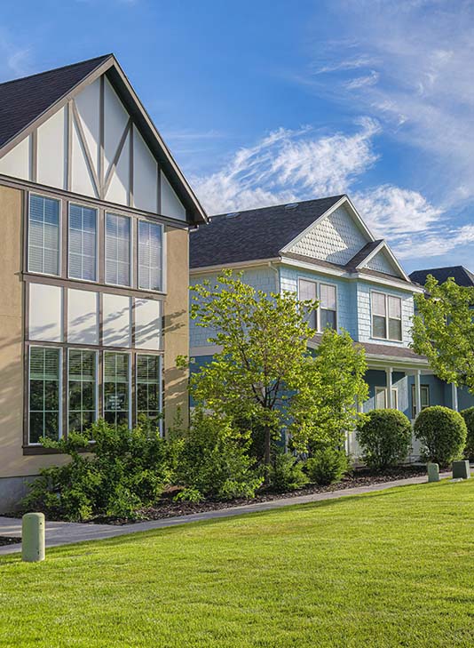 Peaceful landscape of house